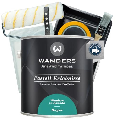 Wanders Pastell Erlebnisse Wandfarbe 2,5L (Bergsee, Blau) inkl. Streichset Basic – Premium Kreidefarbe, Leichte Anwendung, Hochdeckend, Ultramatt, Perfekt für Heim-DIY