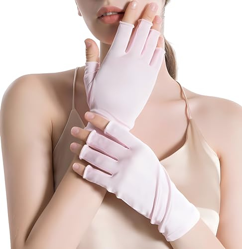 BaronHong Dam korta handskar av 100 % mullbärssilke, innerhandskar, fingerlösa damhandskar, ROSA, M