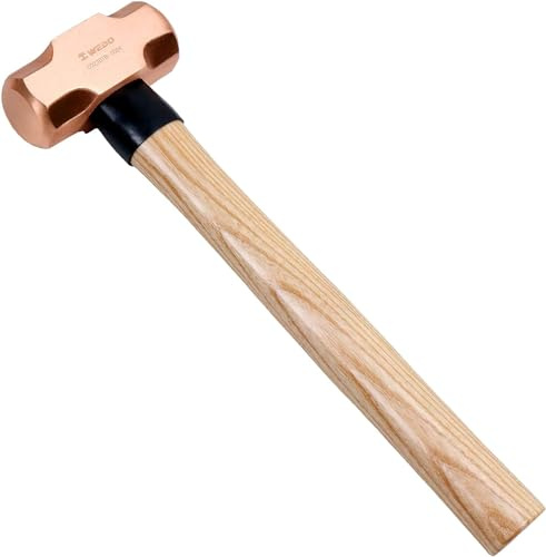 WEDO Kupferhammer,1400g Kopfgewicht,360mm Länge, mit Holzgriff, langer gerader Griff, verstärkte Kopf-Griff-Verbindung, für Gartenarbeit und Bauwesen