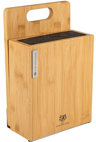 KARL HAUSMANN Ceppo Coltelli da Cucina Magnetico - Portacoltelli da Cucina di Legno con Setole in Plastica Rimovibili - Universale Bambu Porta per Coltelli Vuoto - Incluso un Tagliere