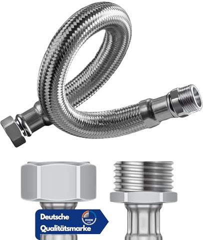DVGW gep. Pansarslang 3/4–1 tum 30–150 cm, flexslang, DN25 & DN19, vattenanslutning, uppvärmning, mjukningssystem (150 cm, 3/4 tum yttre gänga x 3/4 tum fästmutter pansarslang)