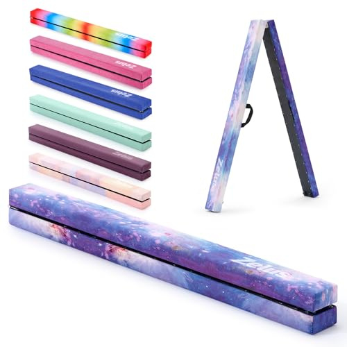 ZELUS 240 CM Barra de Equilibrio Gimnasia Plegable Barra Gimnasia Artistica Viga de Equilibrio Base Antideslizante Asas de Transporte para Niños, Principiantes y Profesionales (Cielo Estrellado)