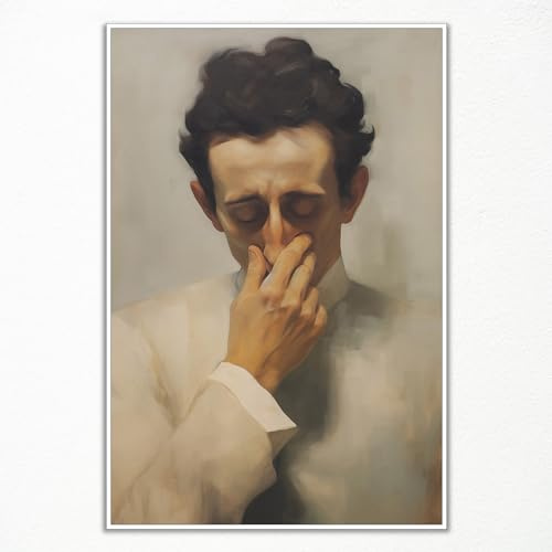 Pittura classica da parete su tela da bagno, arte da parete divertente in stile vintage con ragazzo che pizzica il naso, divertente stampa artistica da toilette, decorazione da parete divertente per