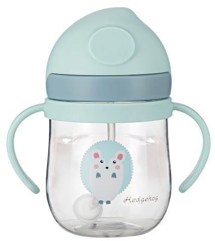 Trinklernbecher 250ml mit Drehbare Griff, 360° Auslaufsicher Trinkflasche für Kleinkinder mit Strohhalm, BPA-frei, Silikon Trinkbecher für Baby und kinder, Baby Strohhalmflasche ab 6 Monate (Blau)