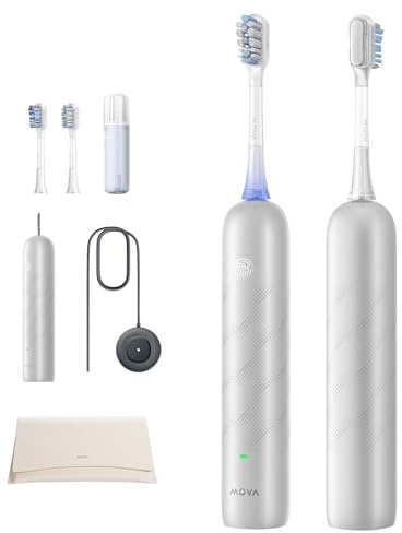MOVA Fresh Pro 3DClean™ Elektrische Zahnbürste mit App, Schallzahnbürste für Erwachsene, 2 Bürstenköpfe und Reiseetui, 3-in-1-Ersatzbürstenkopf mit Halter, 30 Tage Akkulaufzeit, Silber