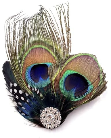 Pinzas Para Pelo Plumas Pavo Real, Diadema de Plumas de Pavo Real, Tocado de Plumaje, Pasador de Pelo de los Años 20, Tocado de Pavos Reales, Accesorios para el Pelo de los Años 20 (Color A)