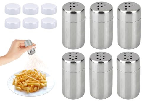 Anlising Mini Salzstreuer, 6PCS Salzstreuer Klein mit Deckel 5ML, Edelstahl Kleiner Salzstreuer, Klein Gewürzstreuer, Gewürzstreuer Camping,Silber Salz und Pfefferstreuer,für Pfefferpulver,Chilipulver