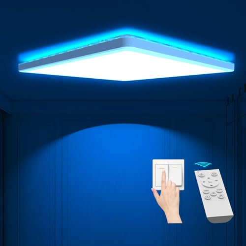 slochi RGB LED Ceiling Light 3000-6000K, 25W 3200LM Bathroom Light Dimmable with Remote Control, RGB Color Changing Backlight, Square Flush Ceiling Lights for Bedroom,Kids Room,Kitchen,Living Room