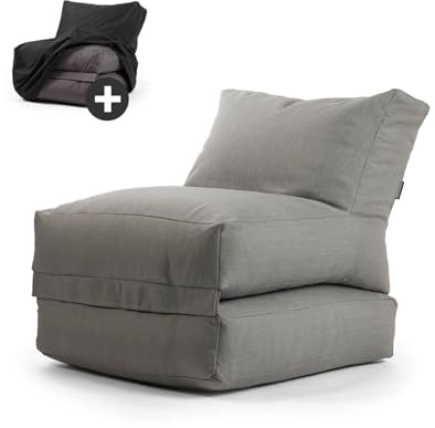 mokebo Outdoor Sitzsack mit Schutzhülle 'Der Summerdream' Made in Germany, Bean Bag mit Füllung für Indoor & Outdoor, Gartenliege, Outdoorkissen, Relaxliege für Kinder & Erwachsene, Liege in Steingrau