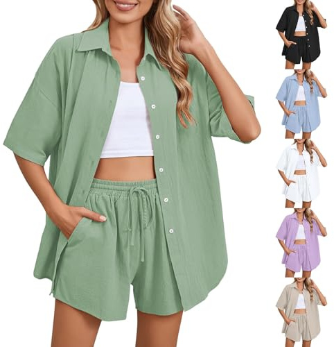 YCBMINGCAN Meine Bestellungen Anzeigen Zweiteiler Damen Jogginganzug Sommer Hawaii Outfit Hosenanzug Elegant Kleidung 2 Teiler Set Crop Tank Top + Shorts Armelloses Y2K Yoga Set Workout Sport Anzug