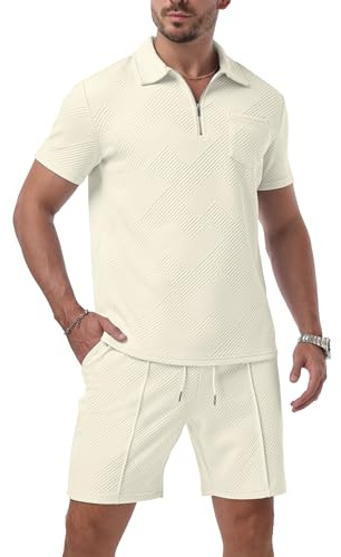QIXING Herren Sommer Outfit 2-Teiler Polo Hemd & Shorts Set Halbreißverschluss Freizeit Anzug Kurz 2026