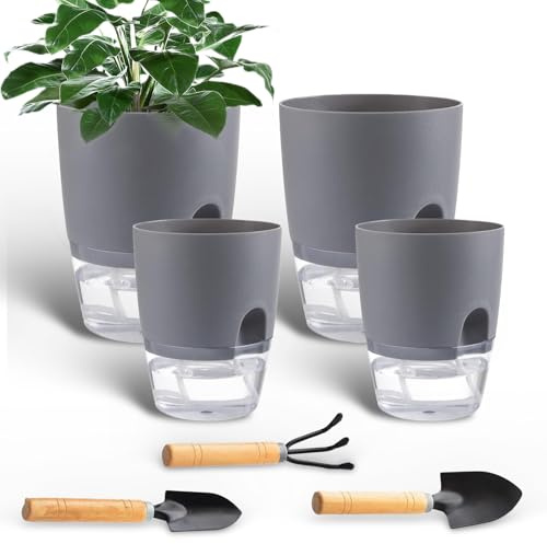 ORARTMM 4 stücke Blumentopf Weiß Kräutertopf Plastik mit Selbstbewässerung und Wasserspeicher Plant Pot Küchenkräuter Blumentopf mit Bewässerungssystem für Küche, Balkon, Schlafzimmer