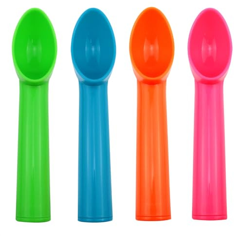 Yocimango 4PCS Plastic Ice Cream Scoop Orange Green Blue Pink One Each For Ice Cream Fruit Watermelon Scoop and Other Kitchen Tools (Orange Green Blue pink)