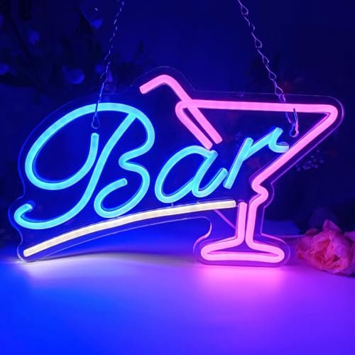 HSMHLYYB Bar Schild Beleuchtet, Led Neon Schild, Neonschild Cocktails, Bar Deko, Usb Powered Rosa Blau Neonschild Für Pub Home Bier Bar Club Man Cave Restaurant Shop Sign Cocktails Dekor
