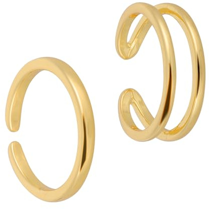 Mikovivi 2pcs Gold Filled Toe Rings, Adjustable Open Toe Rings Simple Trendy Single & Double Ring Summer Beach Foot Jewelry for Women