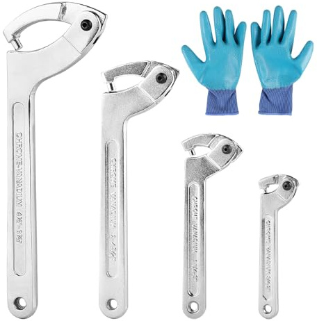 SWAWIS Confezione da 4 Testa Rotonda C Chiave a Gancio Regolabile 19-170mm | Acciaio al Cromo Vanadio, per Ammortizzatori di Motociclette Contatori dell'Acqua Attrezzature Meccaniche