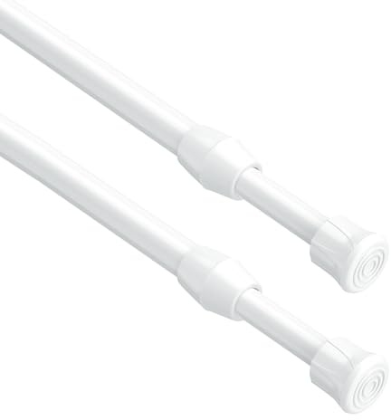 ZipGlo 2 piezas de barra telescópica extensible para cortinas sin perforar, color blanco, longitud de 30 a 50 cm, Ø13mm, para ventanas, armarios pequeños, cocina y baño, barra de sujeción para colocar