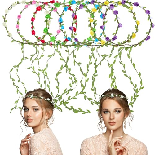 8 Stück Blumenkranz Haare,Blumenkrone Girlande Stirnband,Boho Haarkranz Blumen,Blumen Haarband für Frauen Mädchen,Blumenkranz Haare Kinder für Braut Brautjungfer, Hochzeitsfest Feiertag Geburtstag
