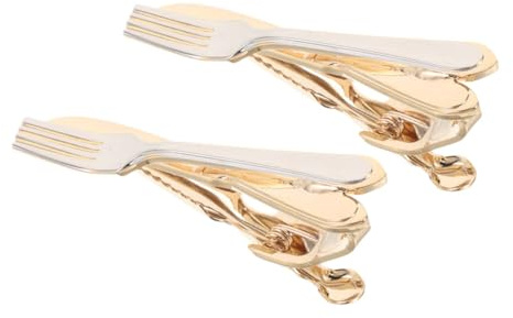 Healvian 2 Pièces Pince Cravate Cuivre Unique Forme de Couverts Style Minimaliste et Élégant pour Hommes Lot de Clips Résistants pour Costume Professionnel et Occasions