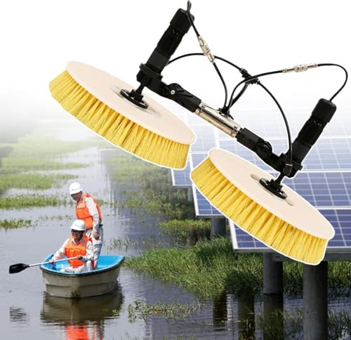 OWOHYG Brosse De Nettoyage pour Panneaux Solaires avec Manche Réglable, Autolaveuse Rotative Automatique pour Un Entretien Efficace des Panneaux, Fonctionne sur Batterie.