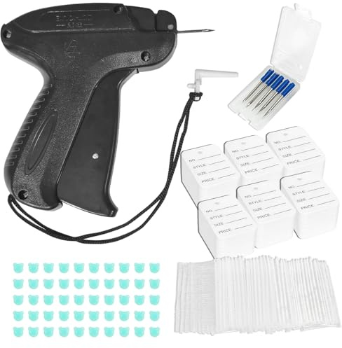 Yuaerbuo Etichettatrice Prezzo, Etichettatrice Pistola Indumento, con 2000 Fili Paddle (Bianco,5cm)/5 Aghi/250 Etichette Prezzo/50 Pulsanti, per Abbigliamento Cappelli Commercio (nero)