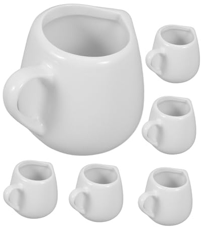 6Pcs White Ceramic Mini Cream Pitchers with Handle and Spout