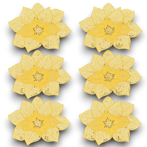 KORAT Set 6 Sottopiatti Floreali Natalizi 41 cm – Tovagliette Decorative in PVC Lavabile, Perfette per Decorare la Tavola di Natale (Rosso/Oro) (Oro)