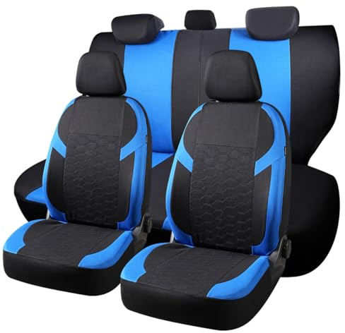 Chifeng Full Set Universal Polyester Car Seat Covers with Split Bench Seat for Nissan Almera Juke Leaf Micra Navara Pulsar Qashqai Qashqai+2 X-trail - Machine Washable (Bleu)