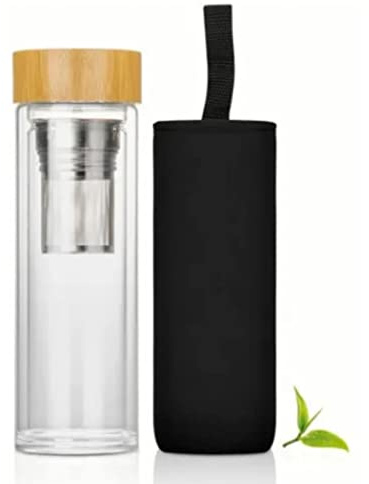 Teeflasche mit integriertem Teesieb, doppelwandiger, tragbarer Reisebecher aus Glas, 400-ml-Teeflasche mit integriertem Teesieb aus doppelwandigem, isoliertem Borosilikatglas