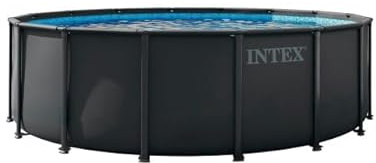 INTEX Ultra XT Pool rund Aufstellpool inkl. Sicherheitsleiter (488x 132 cm) Rundpool mit Metalrahmen, Volumen ca. 20.821 L, grau (28940GH)