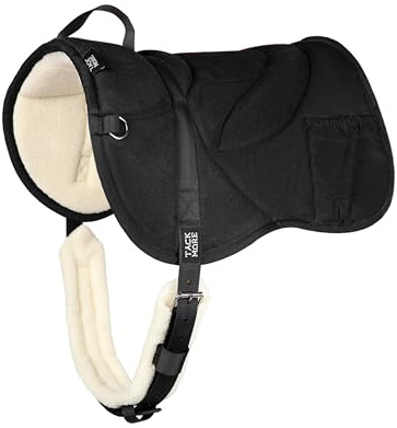 Tackmore Western Bareback Pad for Horses with Handle & Side Pockets, Non-Slip Suede Riding Pad with Girth for Trail Riding