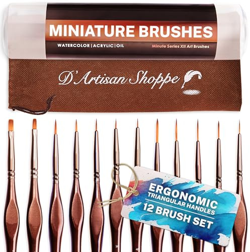 Miniature Paint Brushes Art. Minute Series XII 12pc Fine Detail Paint Brush Set for Model Miniature Painting Kit. Fine Point Small Artist Brushes for Acrylic Painting Oil Watercolor Warhammer 40K