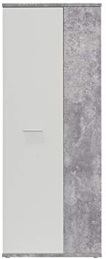 FORTE NET106 Schrank 70, Schuhschrank, Garderobenschrank, Abstellraum, Drehtürenschrank, 2-türig mit Einlegeböden, Weiß mit Betonoptik, 69 cm breit x 179 cm hoch x 35 cm tief