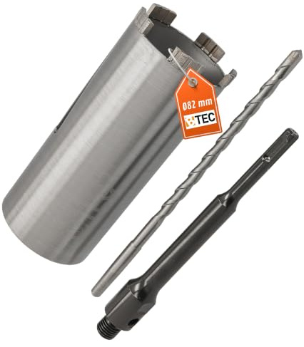 BTEC Diamant Betonbohrkrone mit 180mm Nutzlänge für Kernbohrungen in Beton, Mauerwerk Ziegel, Poroton uvm. SDS-plus lang (200mm) Aufnahme und Zentrierbohrer Ø 82 mm