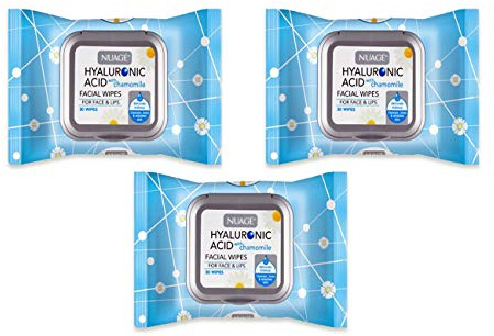 Nuage Nuagé Hyaluronic Acid & Chamomile Face Wipes - 3 Pack (Total 90 Wipes) for Cleansing, Moisturizing, Exfoliating & Brightening All Skin Types