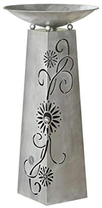 GILDE Schalenständer Blütenranke antik Silber mit Edelstahlkugel D 3,5cm, bestehend aus Ständer + Schale H= 102,0 cm Durchm. 50,0 cm 68779