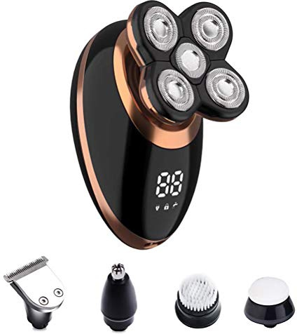 Calayu Rasoir électrique 5 en 1 pour homme - Tondeuse à barbe électrique étanche pour cheveux chauves - Batterie USB pour soins rechargeables - Avec indicateur de puissance