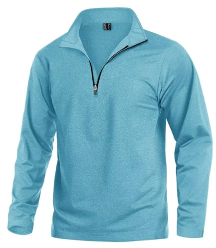 KEFITEVD Fleece Pullover Herren Sport Outdoor Atmungsaktiv Fleeceshirt Langarm Half Zip Pullover Warm Herbst Winter Oberteil Männer Angelbekleidung Seeblau 2XL