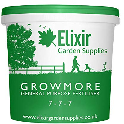 Elixir Gardens Growmore 7-7-7 Special Blend All Round General Purpose Fertiliser | 20kg Tub | Treats 400 sq.m