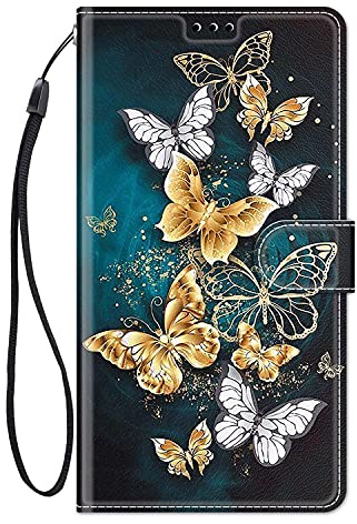 ChoosEU Handyhülle für Huawei P30 Lite Leder Hülle, Muster Handytasche Flip Case Schutzhülle Silikon Bumper Motive Klapphülle, Stoßfeste Klappbar Lederhülle Cover - Gold Schmetterling