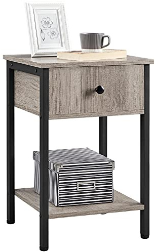 Yaheetech Table de Chevet Industrielle, Table de Nuit, Table d'Appoint, Table Basse, Vintage, en Bois Métal, avec 1 Tiroir et 1 Etagère Ouverte, 40 x 40 x 61cm, Chambre Salon Bureau Gris Rustique