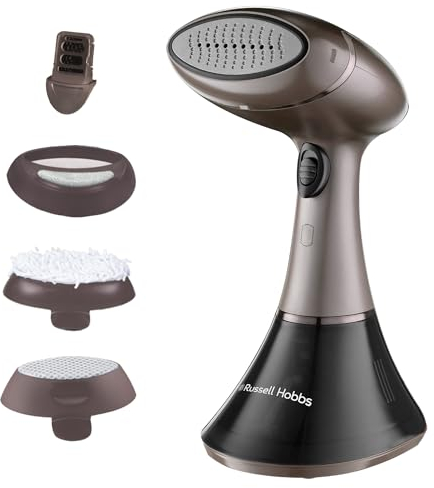 Russell Hobbs Handheld Clothes Steamer [Multipurpose, Antibacterial] Steam Genie Aroma (1800W, 32g/min steam, travel iron, Ceramic, 4 accessories: fragrance diffuser,curtains, clothes) - 28040