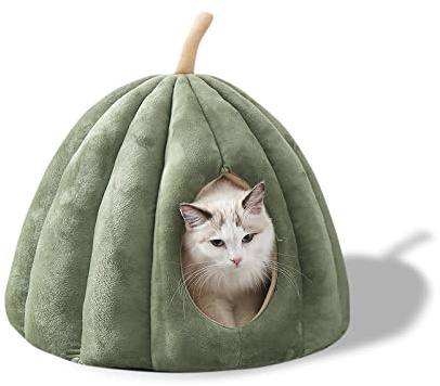 Galatée Haustierhöhlenbett, Katzennest Mit Abnehmbarem, Waschbarem Innenkissen, Weiches Bett Für Kätzchen Und Kleine Haustiere, Superweiches Und Gemütliches Plüschkatzen-Iglu-Höhlenbett（L, Grün