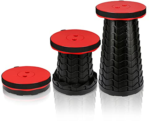 Lospitch Tragbarer Klapphocker Campinghocker, Leichte Camping Hocker Teleskophocker Klappstuhl, Höhenverstellbar Leicht Stabil, Belastung 250 kg, Rot für Reisen Angeln Wandern Grillen