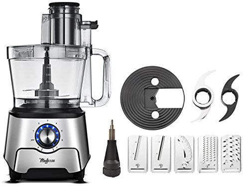 Magiccos 14 Cup Food Processor - 1000W Motor, Storage Drawer for Blades, 7 Speeds, XL Bowl & Large Feed Chute, French Fry Cutter, Chop Slice Shred & Mix for Vegetables, Cheese & Meat, Family Meals