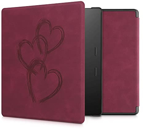 kwmobile Schutzhülle für Amazon Kindle Oasis 10. Generation Hülle - eReader Case aus Kunstleder mit Auto Sleep Funktion - Pinsel Herzen mit Dunkelrot