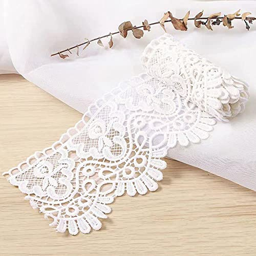 10 Yard 10cm Breite Milchseide Vintage Spitzenborte Spitzenband Spitzenbordüre Stickerei Dekoband Zierband Spitze Blumenband Borte für Nähen Handwerk Dessous Hochzeitskleid Hochzeit Haus Deko,Weiß