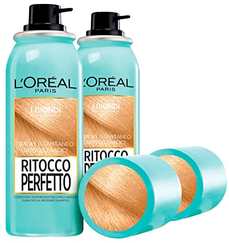 2 x L'Oréal Paris Retusche Perfekt Blondinen Instant Spray für weißes Haar Temporäre Abdeckung Wurzeln für bis zu 25 Anwendungen – 2 Flaschen mit je 75 ml