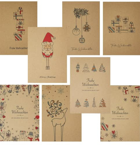 24 Weihnachtskarten aus extra dickem Kraftkarton aus Recyclingpapier (Klappkarten)