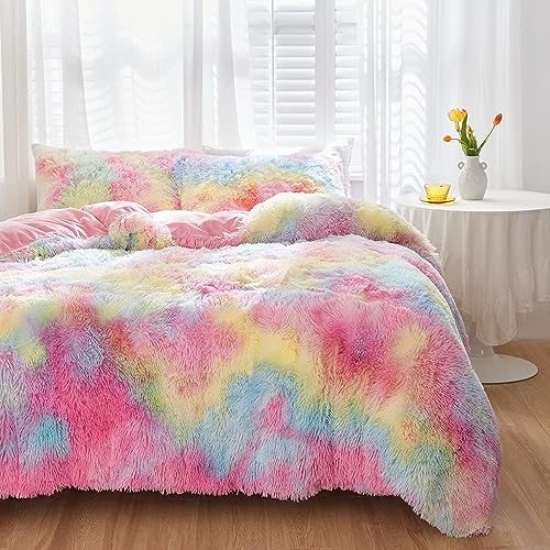 DXHOME Ropa de cama de invierno cálida de 135 x 200 cm, mullida felpa multicolor, funda de edredón de franela con tacto de cachemira, 2 piezas, para niños, niñas, cama individual con cremallera y